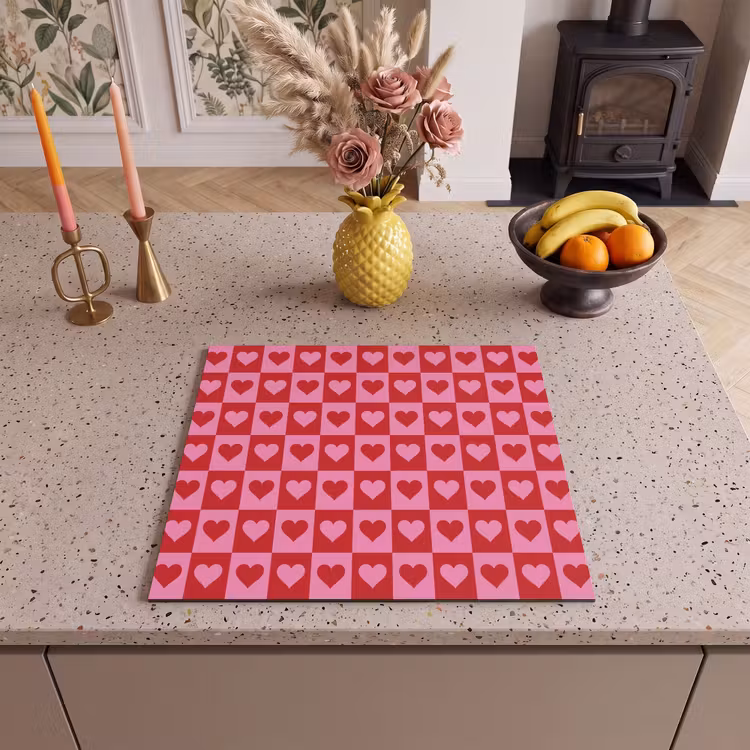 Inductie beschermer - Rood - Roze - Schaakbord - Valentijn — 3