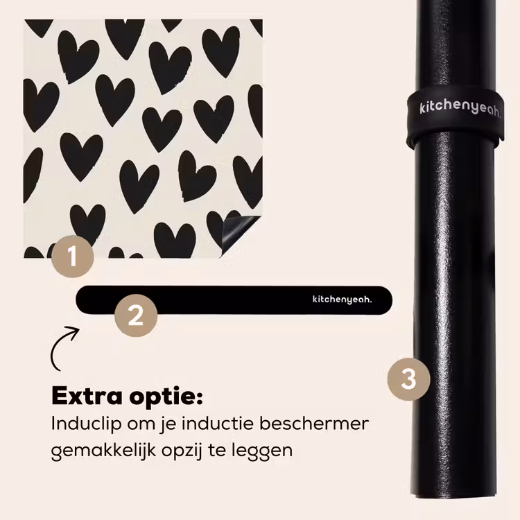 Inductie beschermer - Hartjes - Zwart - Beige — 8