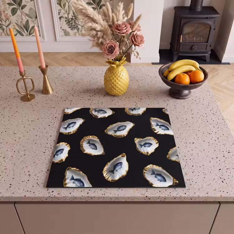 Inductie beschermer - Oesters - Vissen - Blauw - Goud — 3