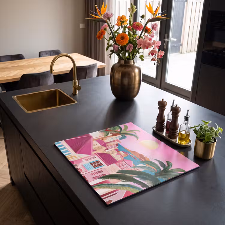 Inductie beschermer - Stad - Roze - Palmbomen — 2