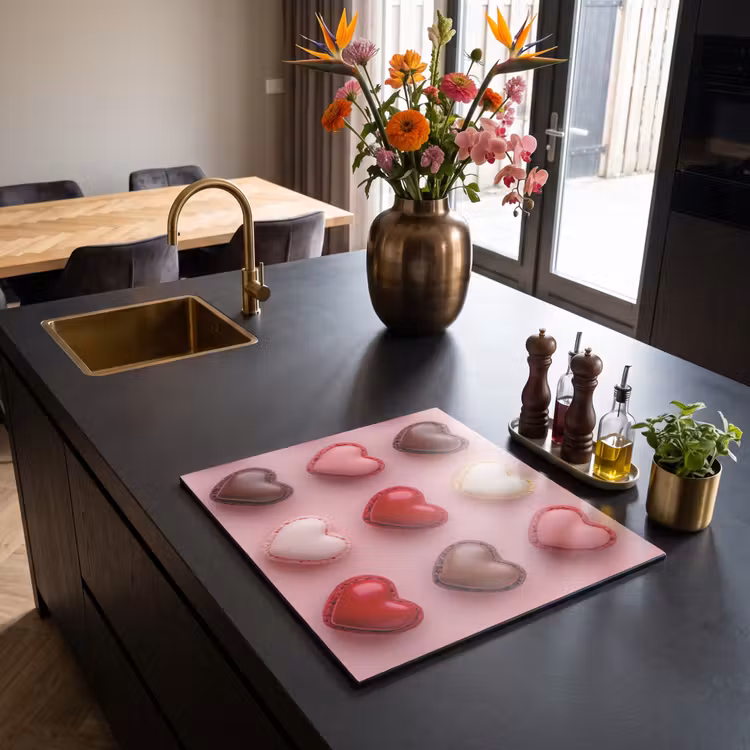 Inductie beschermer - Macarons - Hartjes - Kleurrijk - Roze — 2