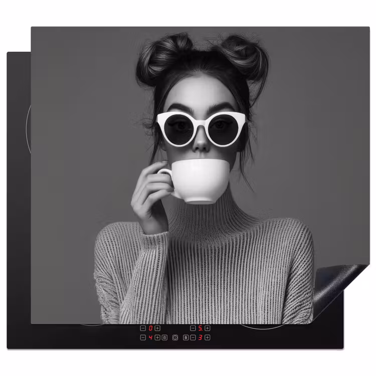 Inductie beschermer - Vrouw - Koffie - Zwart - Wit — 1