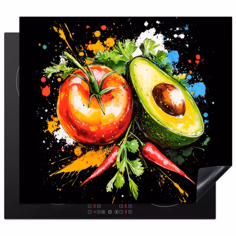 Inductie beschermer - Tomaat - Avocado - Peper - Graffiti - Verf - Modern — 1