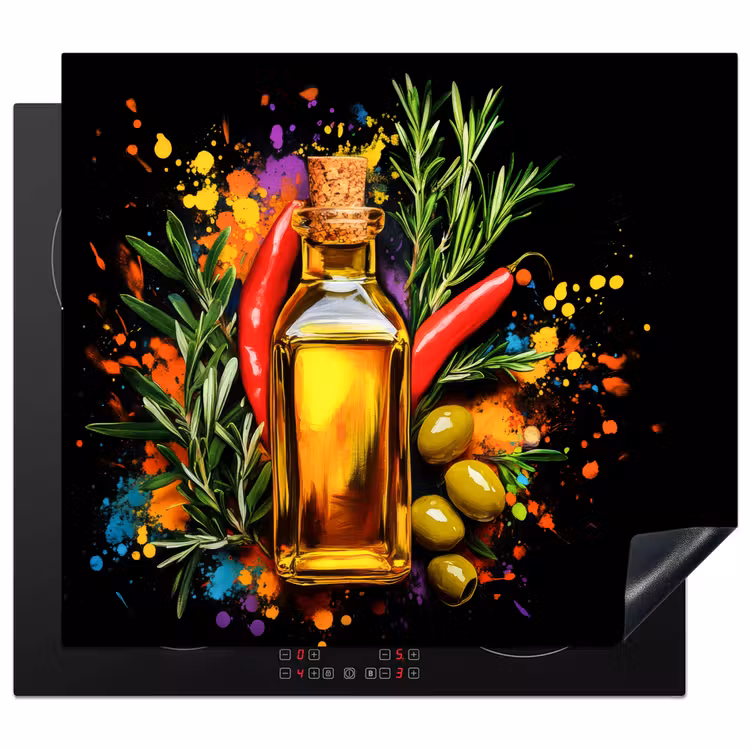 Inductie beschermer - Olijfolie - Graffiti - Peper - Olijven - Modern — 1