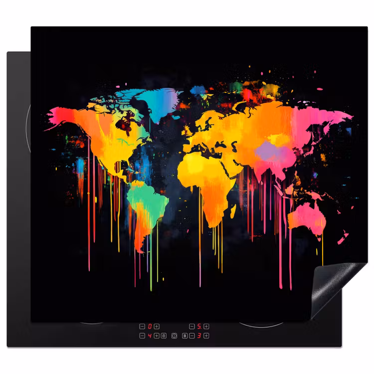 Inductie beschermer - Wereldkaart - Verf - Kleurrijk - Graffiti - Wereld — 1