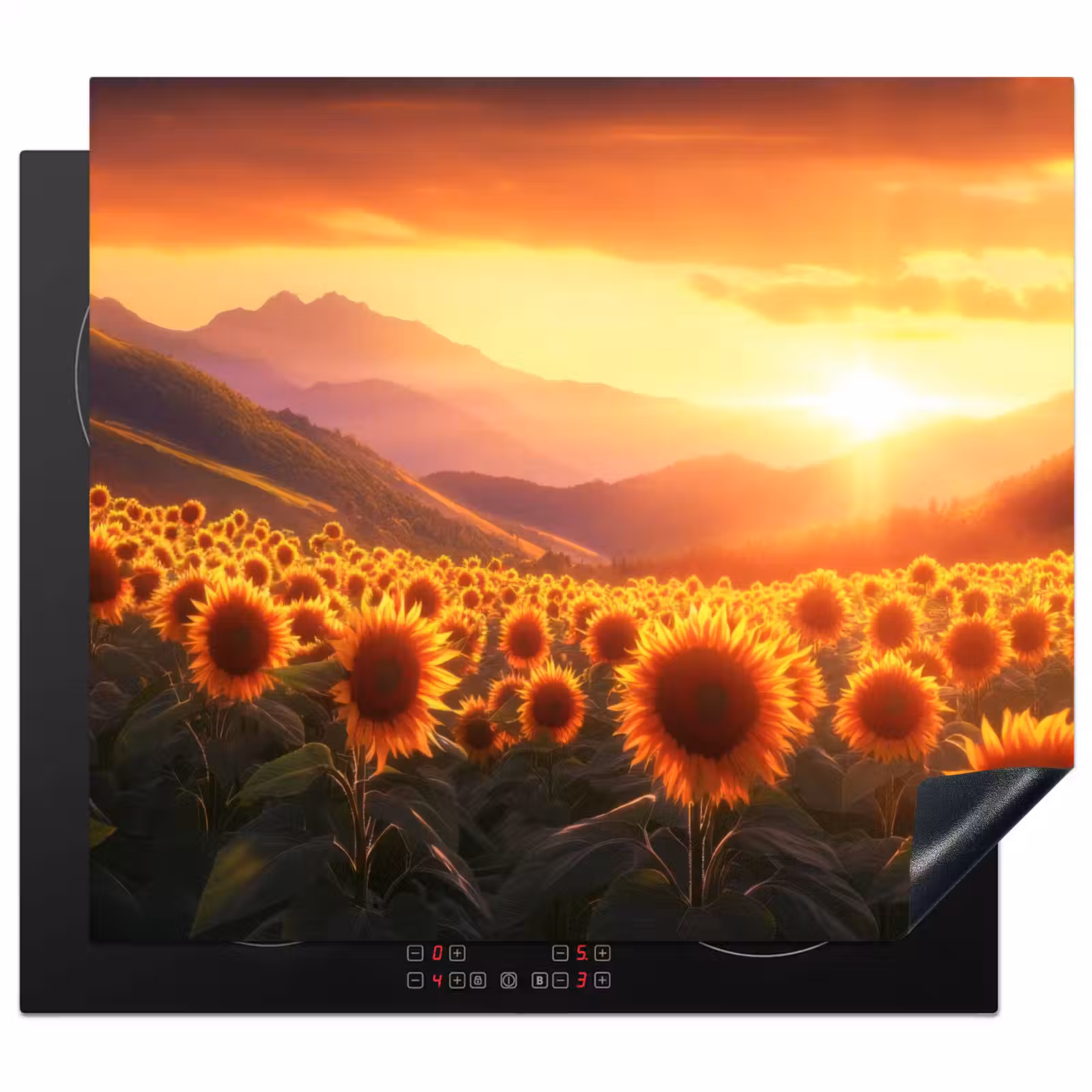Inductie beschermer - Zonnebloemen - Zonsondergang - Landschap — 1