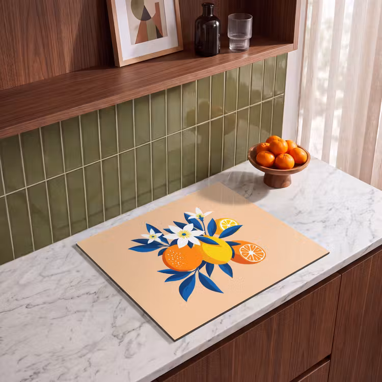 Inductie beschermer - Illustratie - Sinaasappels - Donkerblauw - Bloemen — 4