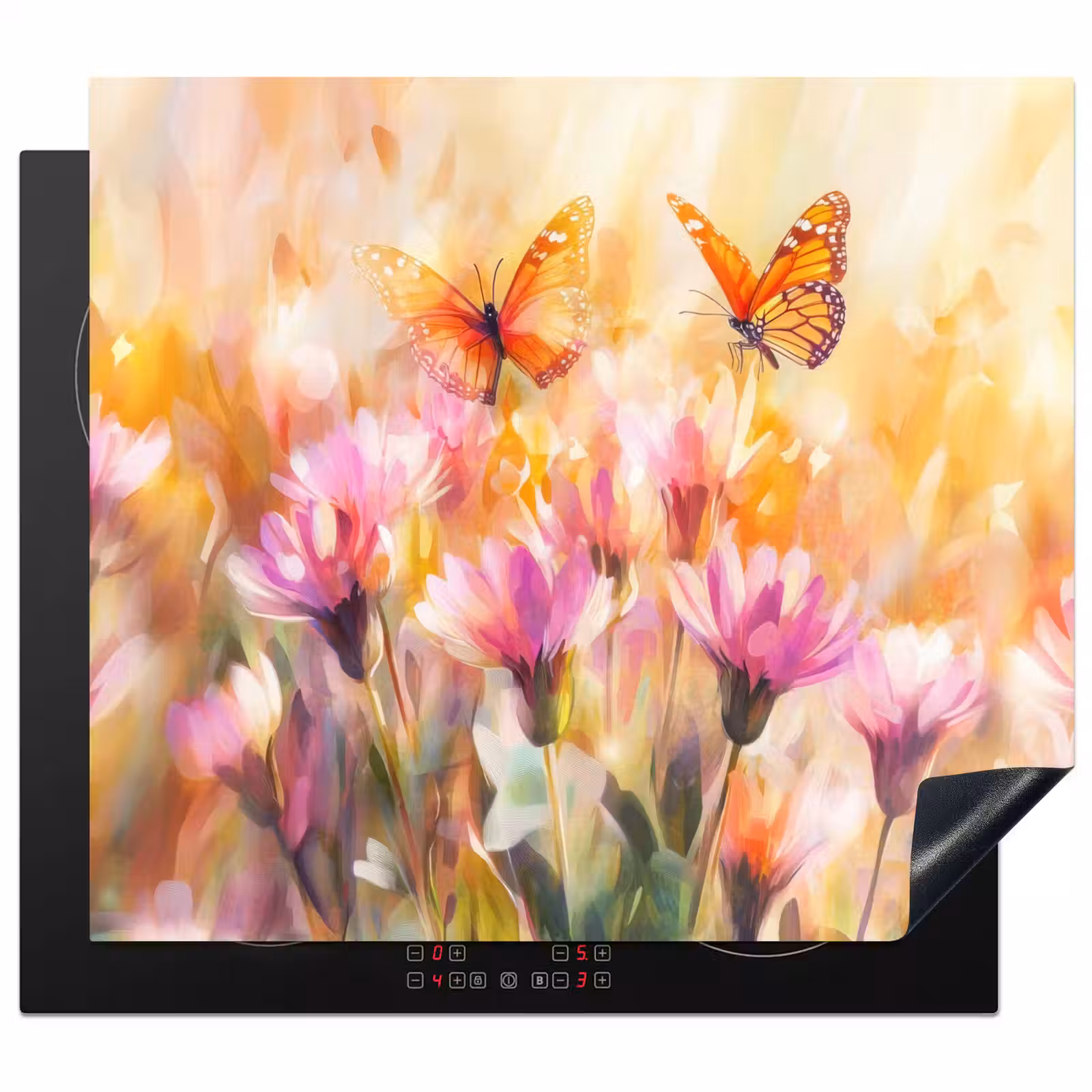 Inductie beschermer - Vlinders - Oranje - Bloemen — 1