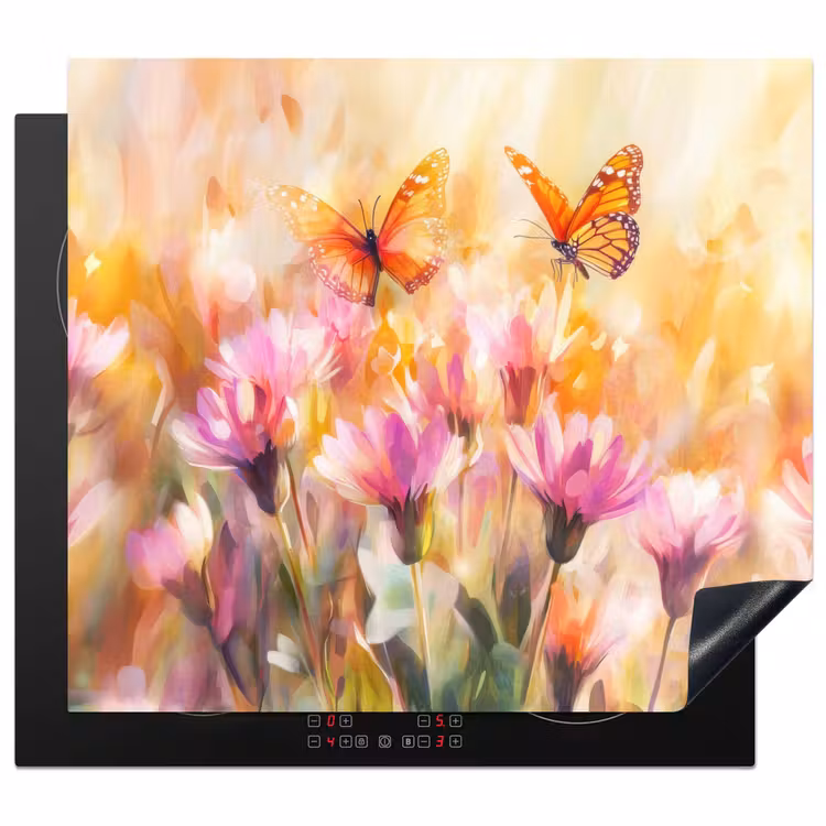 Inductie beschermer - Vlinders - Oranje - Bloemen — 1