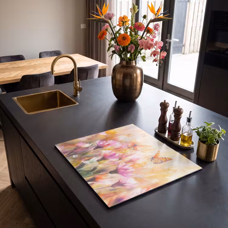 Inductie beschermer - Vlinders - Oranje - Bloemen — 2