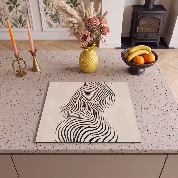 Inductie beschermer - Lijnen - Abstract - Golvend - Zwart — 3