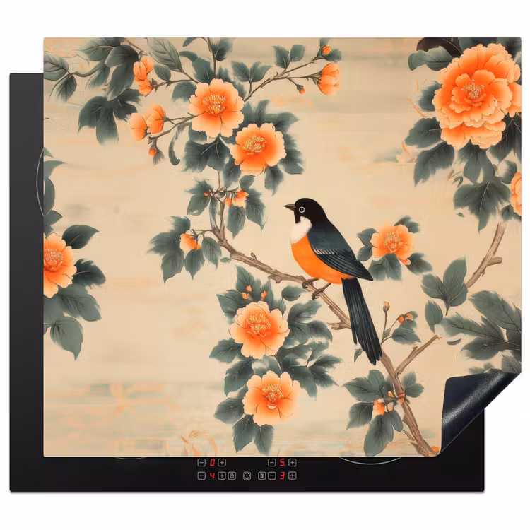 Inductie beschermer - Vogel - Tak - Bloemen - Oranje — 1