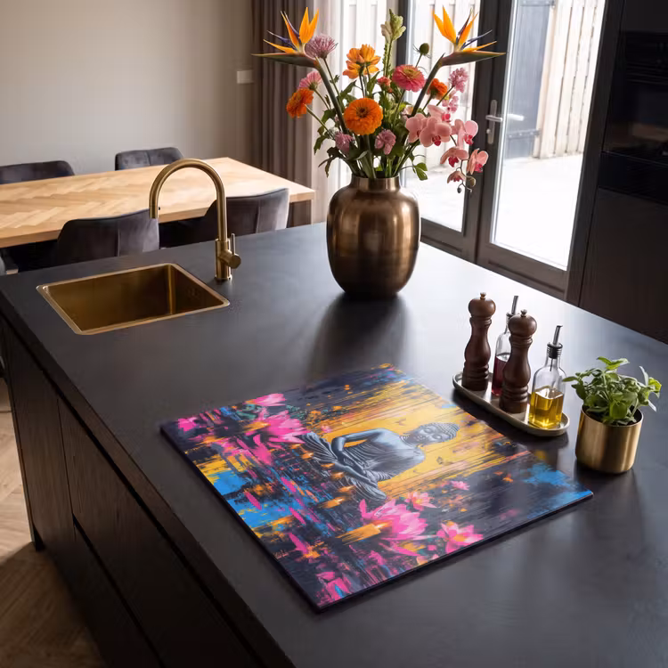 Inductie beschermer - Buddha - Bloemen - Kaarsen - Geel — 2