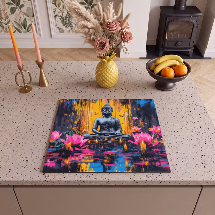 Inductie beschermer - Buddha - Bloemen - Kaarsen - Geel — 3