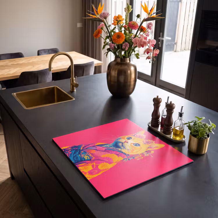 Inductie beschermer - Kat - Kimono - Bloemen - Roze — 2
