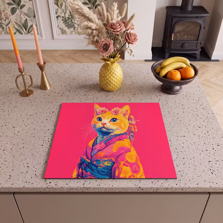 Inductie beschermer - Kat - Kimono - Bloemen - Roze — 3
