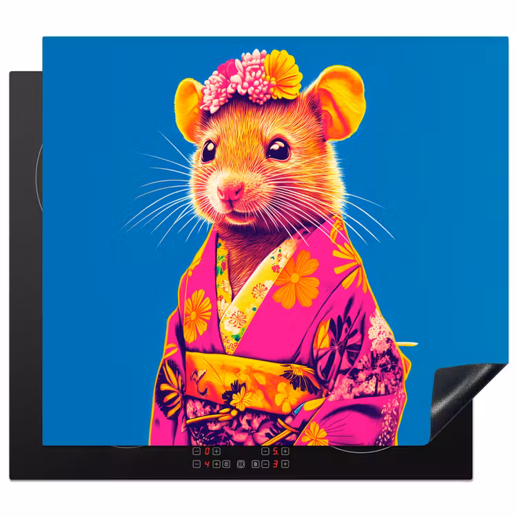 Inductie beschermer - Muis - Kimono - Bloemen - Blauw — 1
