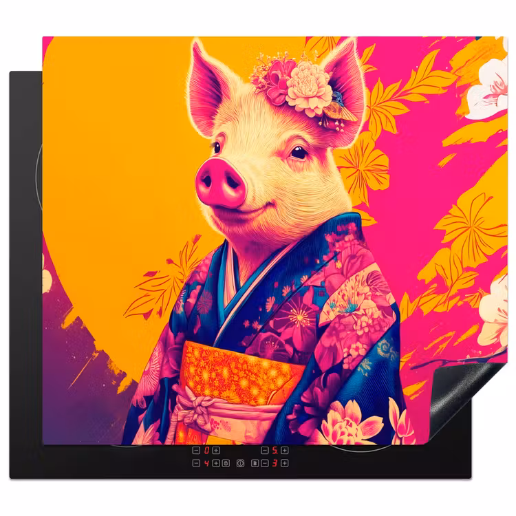 Inductie beschermer - Varken - Bloemkroon - Kimono - Abstract — 1