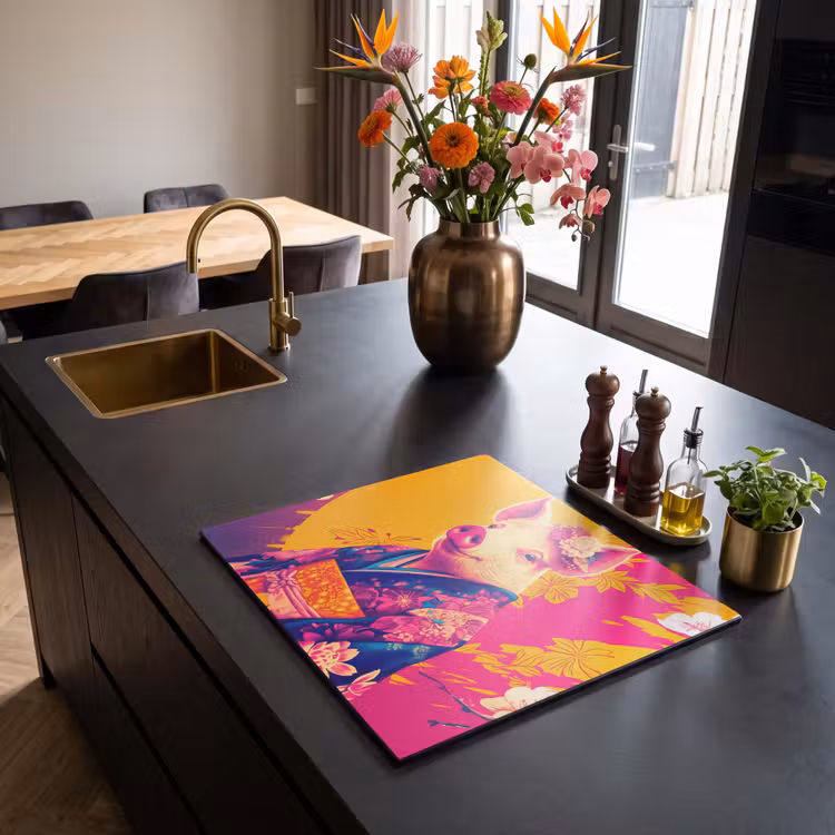 Inductie beschermer - Varken - Bloemkroon - Kimono - Abstract — 2