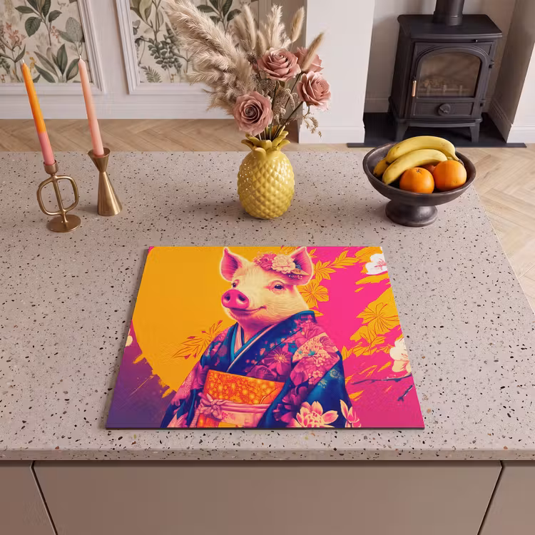 Inductie beschermer - Varken - Bloemkroon - Kimono - Abstract — 3
