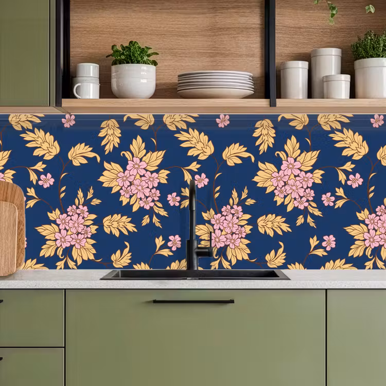 Keuken achterwand - Bloesem - Bladeren - Roze - Goud - Patronen — 7