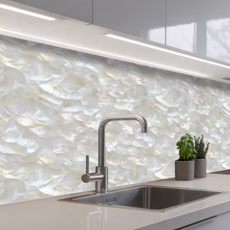 Keuken achterwand - Parelmoerglans - Wit - Schelp — 2