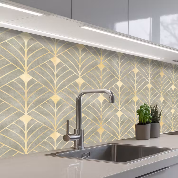 Keuken achterwand - Elegant - Symbool - Goud - Grijsgroen — 2