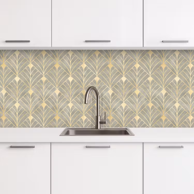Keuken achterwand - Elegant - Symbool - Goud - Grijsgroen — 4