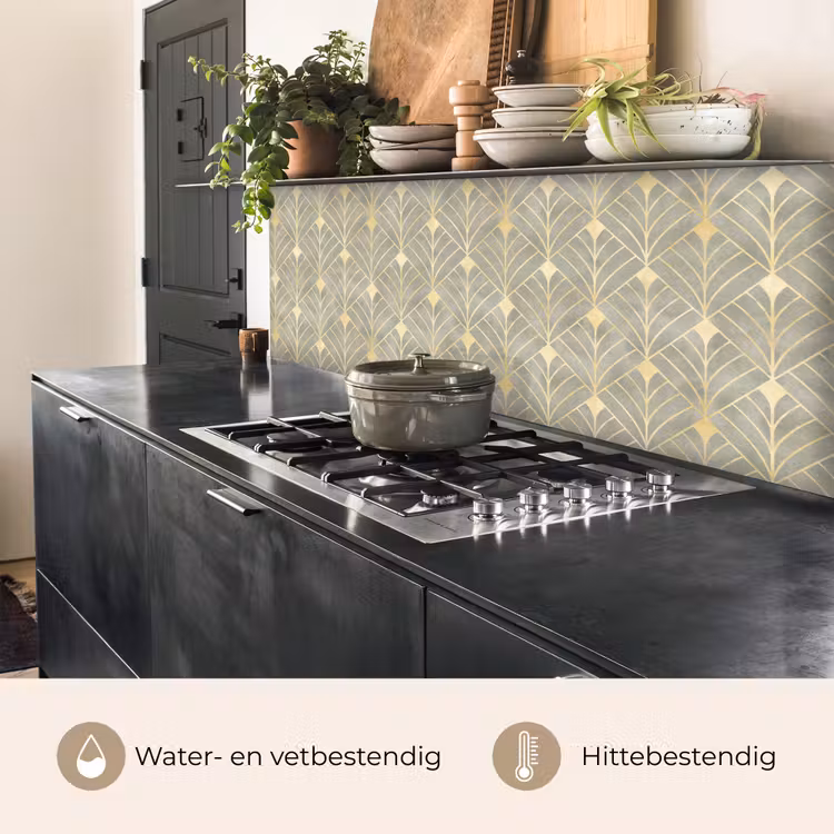 Keuken achterwand - Elegant - Symbool - Goud - Grijsgroen — 5