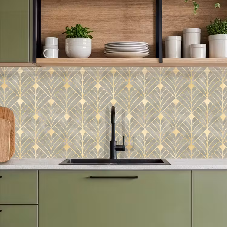 Keuken achterwand - Elegant - Symbool - Goud - Grijsgroen — 7