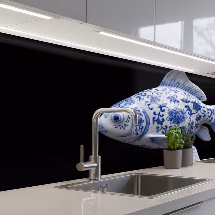 Keuken achterwand - Porselein - Goudvis - Delfts - Blauw — 2