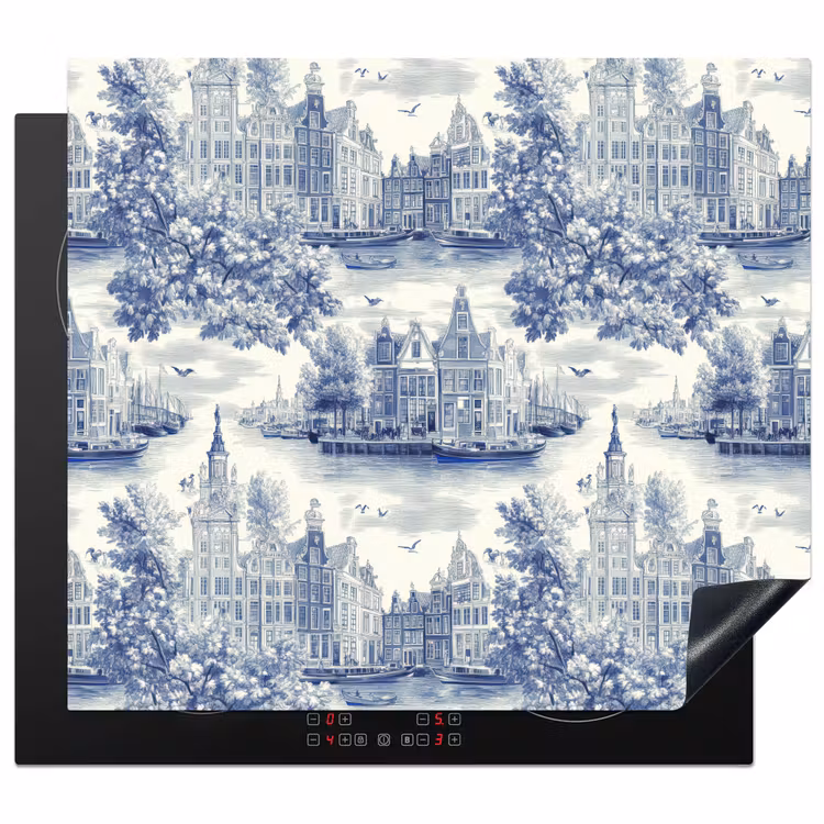 Inductie beschermer - Huizen - Bomen - Water - Vogels - Blauw — 1