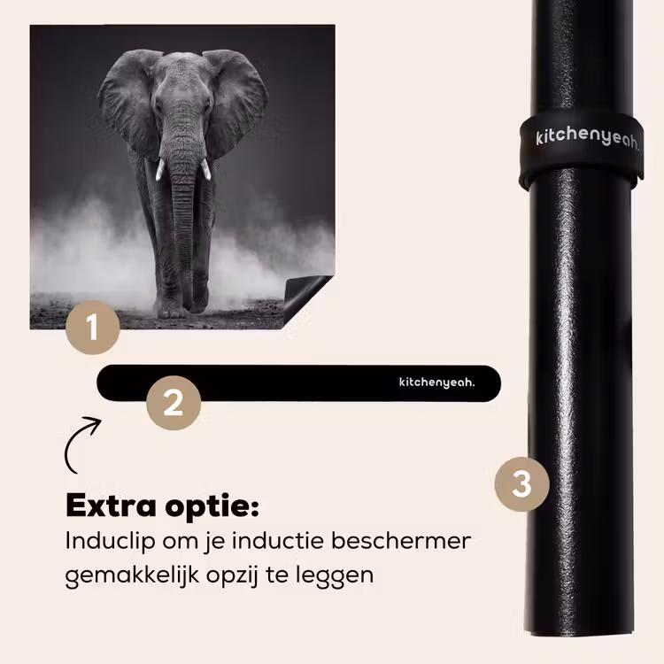Inductie beschermer - Olifant - Zwart - Wit - Rook — 8