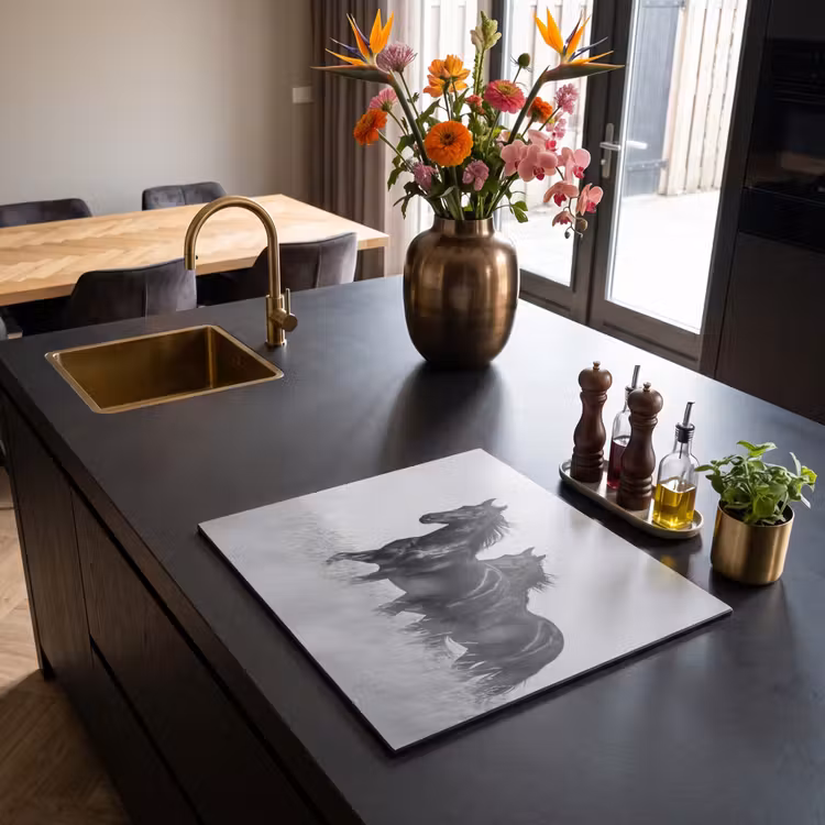 Inductie beschermer - Paarden - Gras - Zwart - Wit — 2