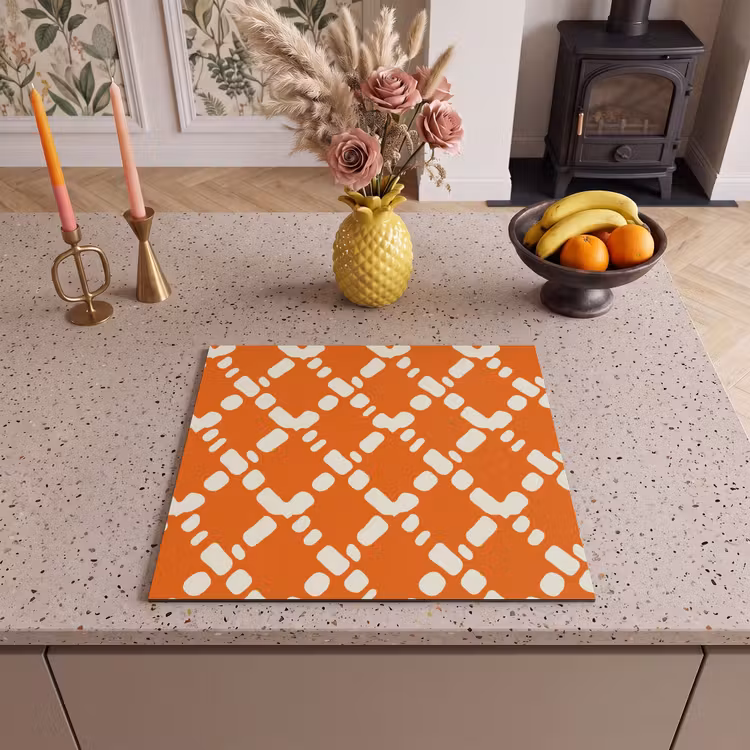 Inductie beschermer - Oranje - Ruitpatroon - Wit — 3