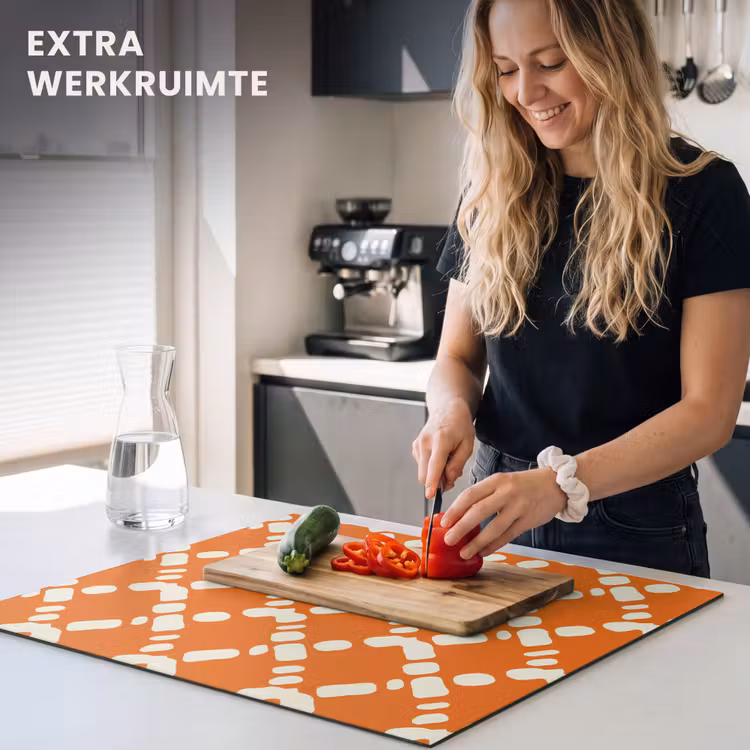Inductie beschermer - Oranje - Ruitpatroon - Wit — 5
