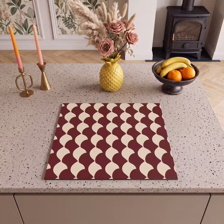 Inductie beschermer - Rood - Tegelpatroon - Crème — 3