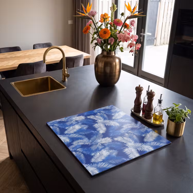 Inductie beschermer - Palmblad - Patroon - Blauw — 2