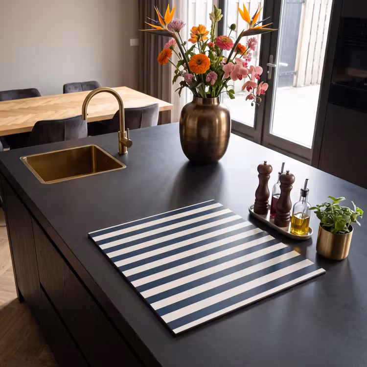 Inductie beschermer - Verticale strepen - Blauw - Crème — 2