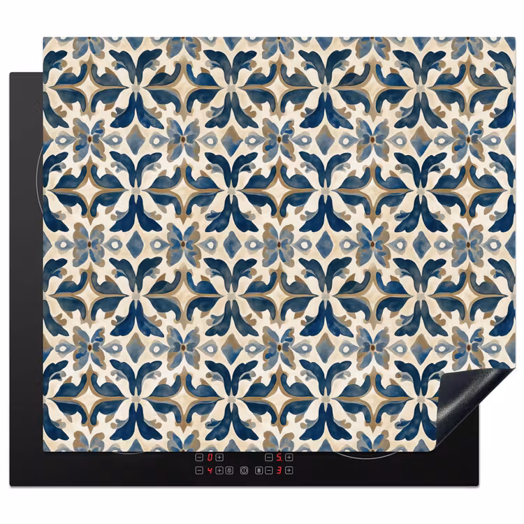 Inductie beschermer - Tegel - Patroon - Blauw - Beige — 1