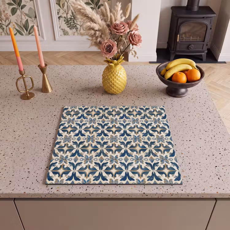 Inductie beschermer - Tegel - Patroon - Blauw - Beige — 3