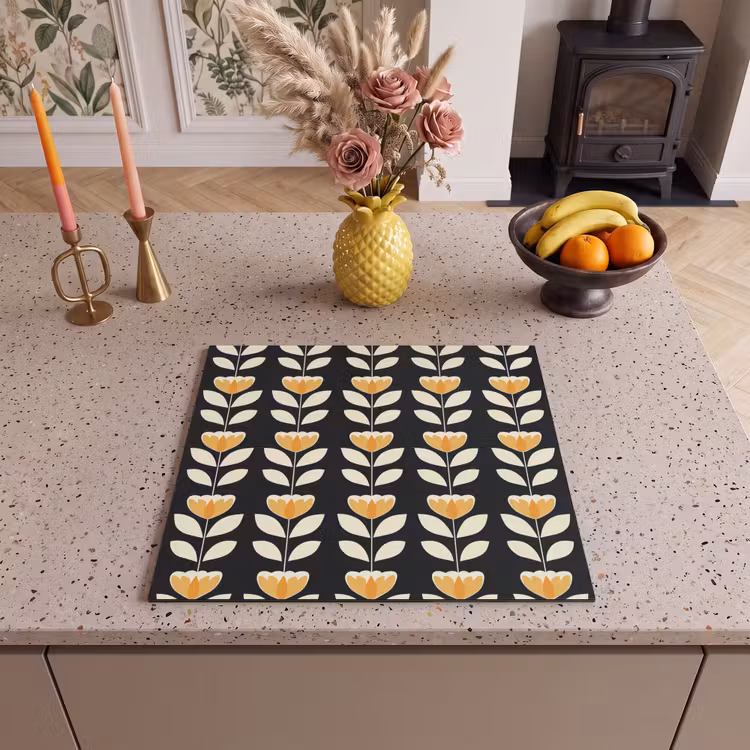 Inductie beschermer - Retro - Bloem - Zwart - Okergeel — 3