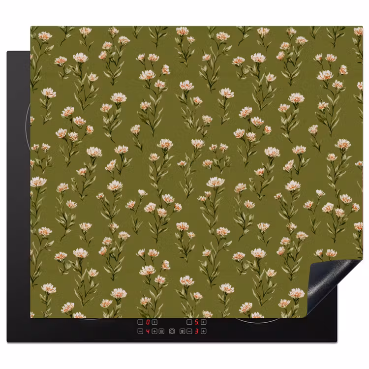 Inductie beschermer - Landelijk - Bloemen -  Groen — 1