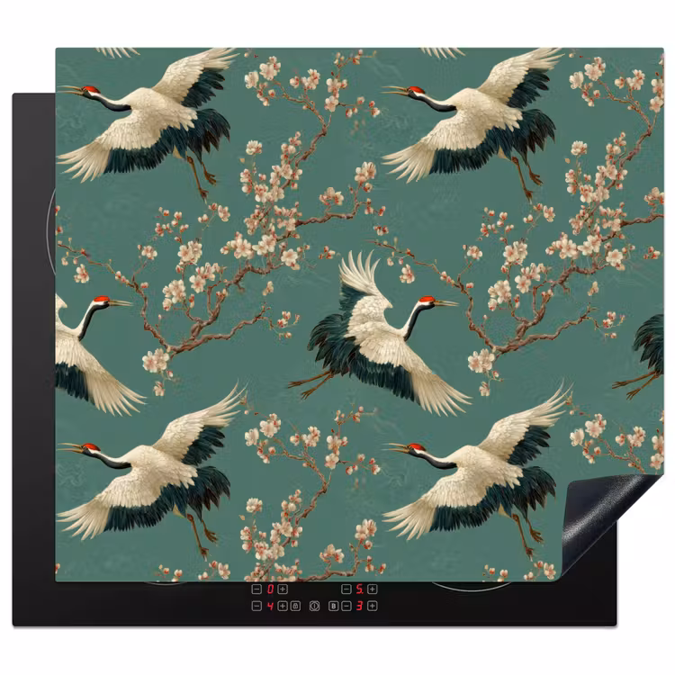 Inductie beschermer - Kersenbloesem - Kraamvogels - Groen — 1