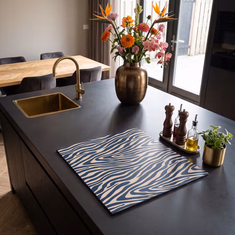 Inductie beschermer - Zebra - Patroon - Blauw - Beige — 2