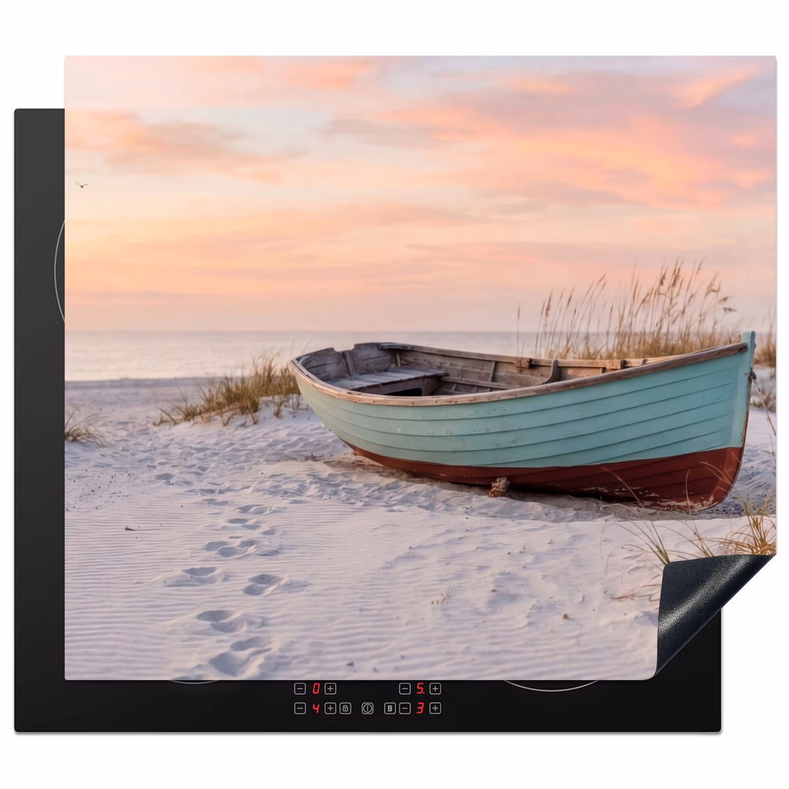 Inductie beschermer - Rustiek - Roeiboot - Zandstrand — 1