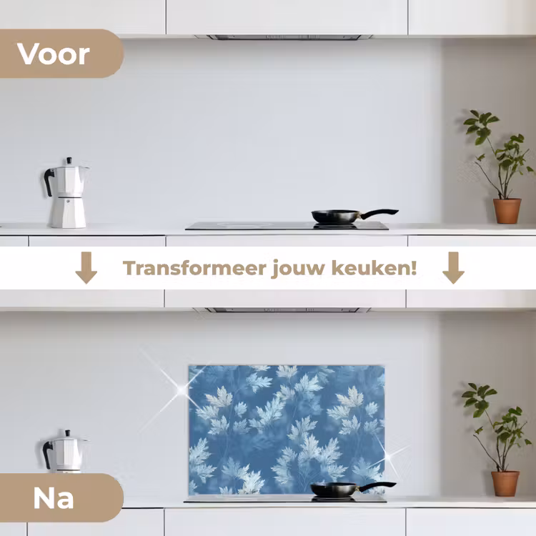 Spatscherm keuken - Varen - Botanisch - Patroon - Grijsblauw — 7