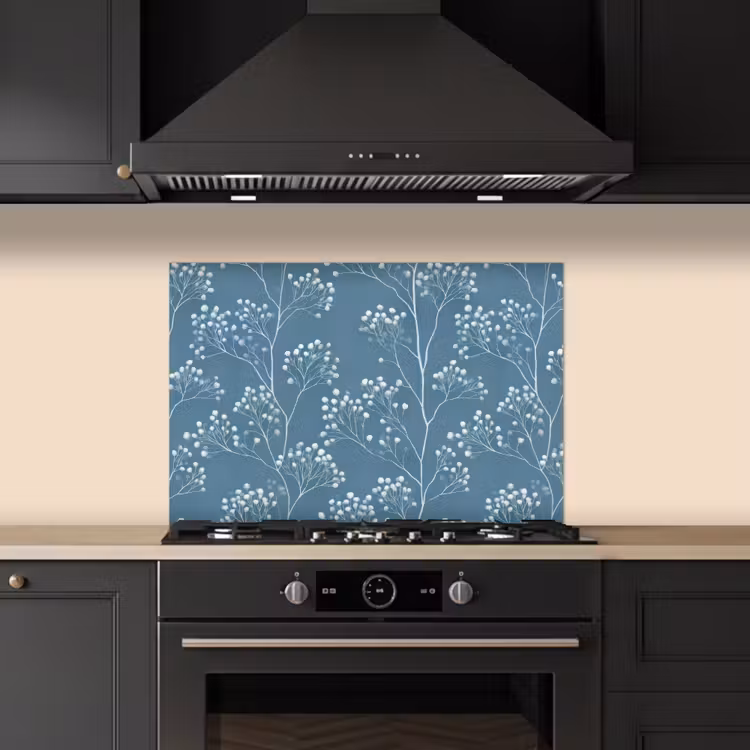 Spatscherm keuken - Takken - Bessen - Patroon - Lichtblauw — 5