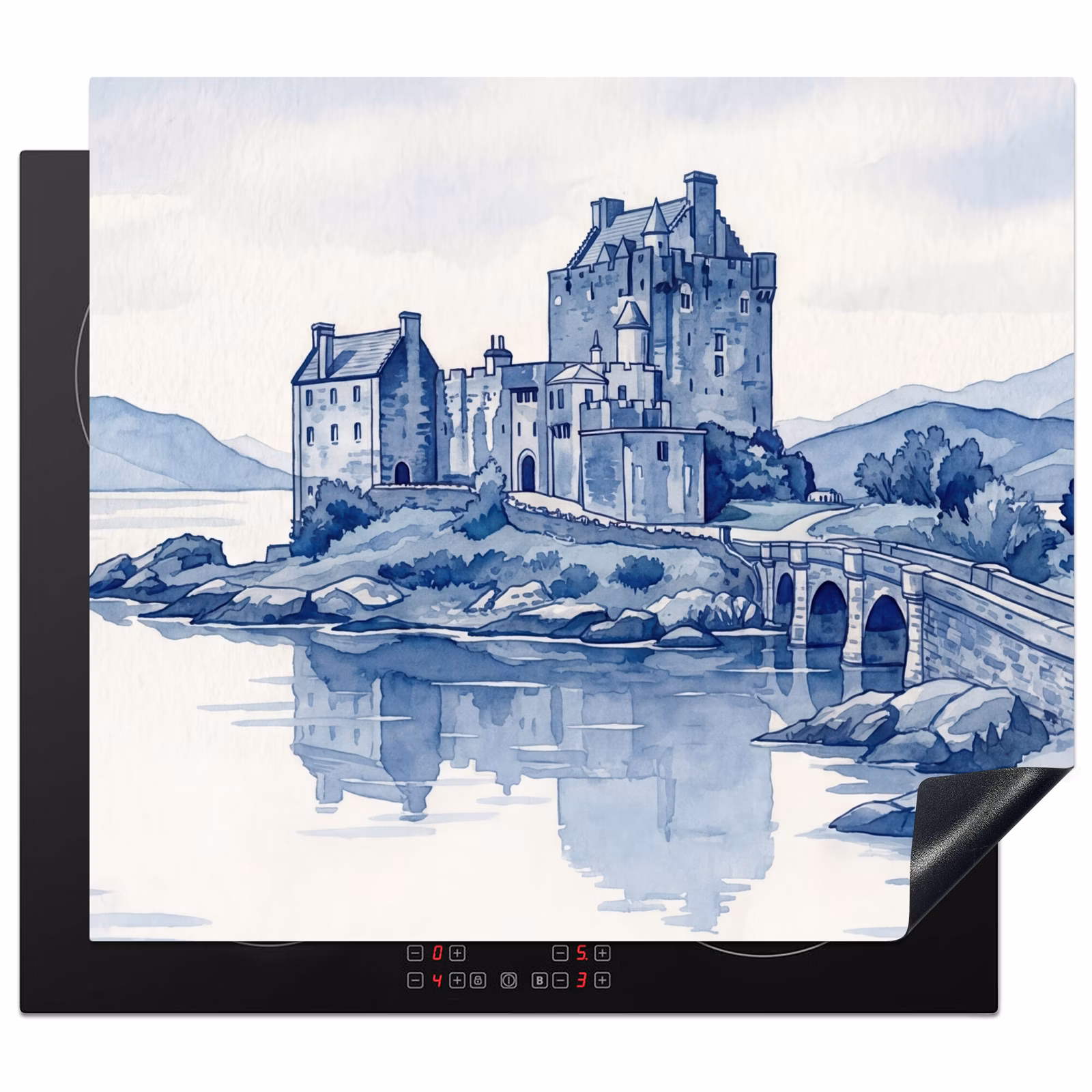 Inductie beschermer - Schots - Kasteel - Blauw - Aquarel — 1