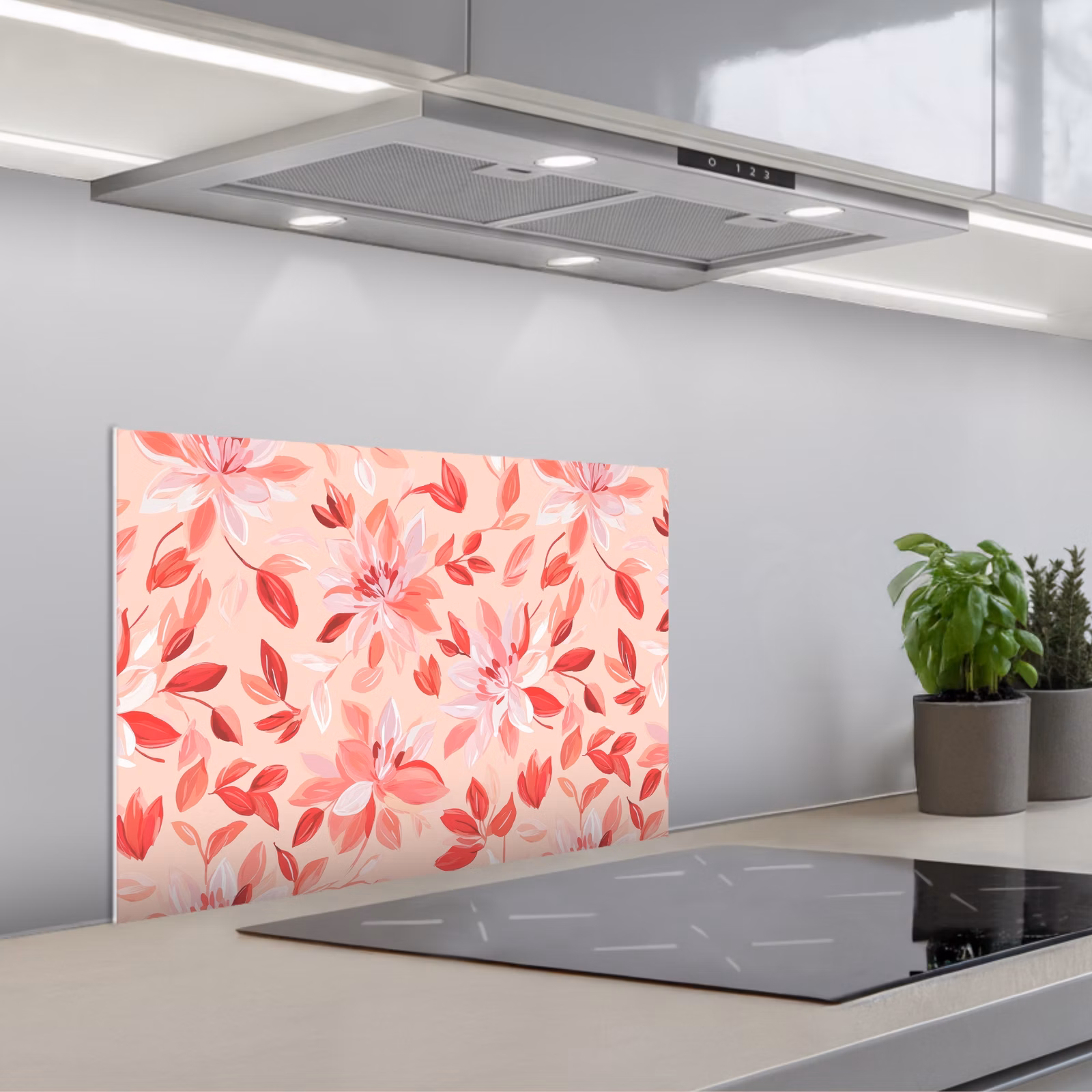 Spatscherm keuken - Botanisch - Bloemen - Rood — 1
